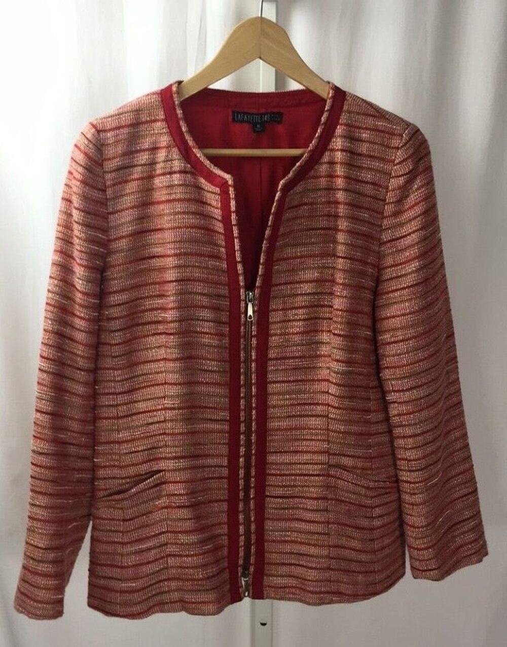 LAFAYETTE 148 NY Multicolor Jacquard Blazer Jacket zip front sz. 10